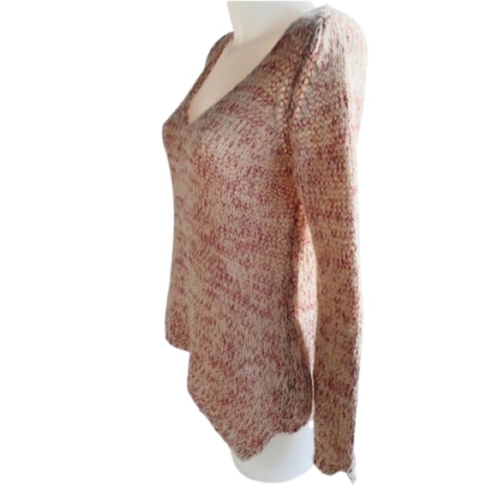Zara Knit Mohair Asymmetrical High Low Pull Over Cream & Red Size Small - Picture 8 of 12